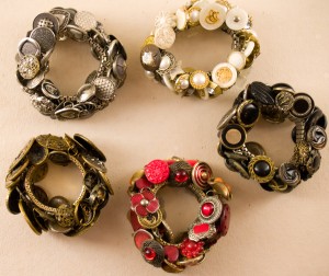 My collection of button bracelets that I made of different colors