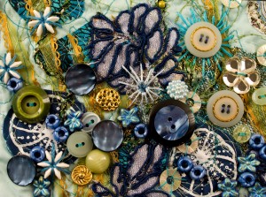 Sea urchin motif used in a small art quilt - "Underwater - Blue"