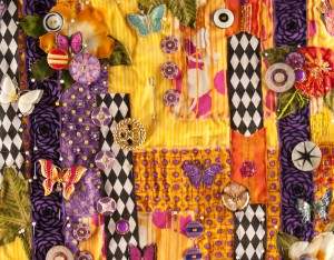 Detail of art quilt work in progress - "Gardens of Yellow and Butterflies"