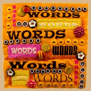Small beaded art quilt - "Words, Words,Words"