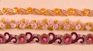 Beaded and rolled ribbon trims