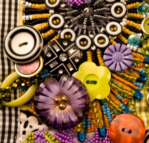 Glass buttons used to embellish an art quilt