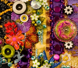 Glass buttons used to embellish an art quilt