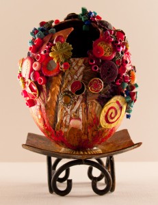 " Volcano egg" - an ostrich egg embellished with buttons and beads