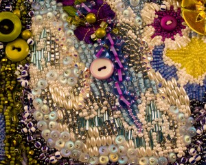 Detail of pale blue bugle beads used in the art quit, Japanese Irises