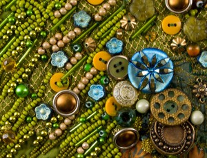 Green bugle beads used in the art quilt, "Elements - Earth"
