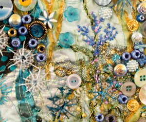 Detail of hand embroidery on art quilt - "Undersea Garden - Blue"