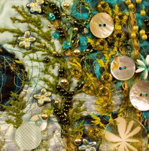 Detail of hand embroidery on art quilt - "Undersea Garden - Green"