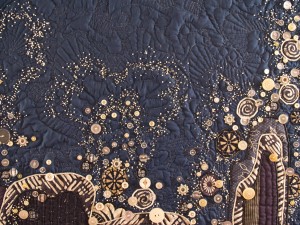 Detail of art quilt "Champagne Nights"
