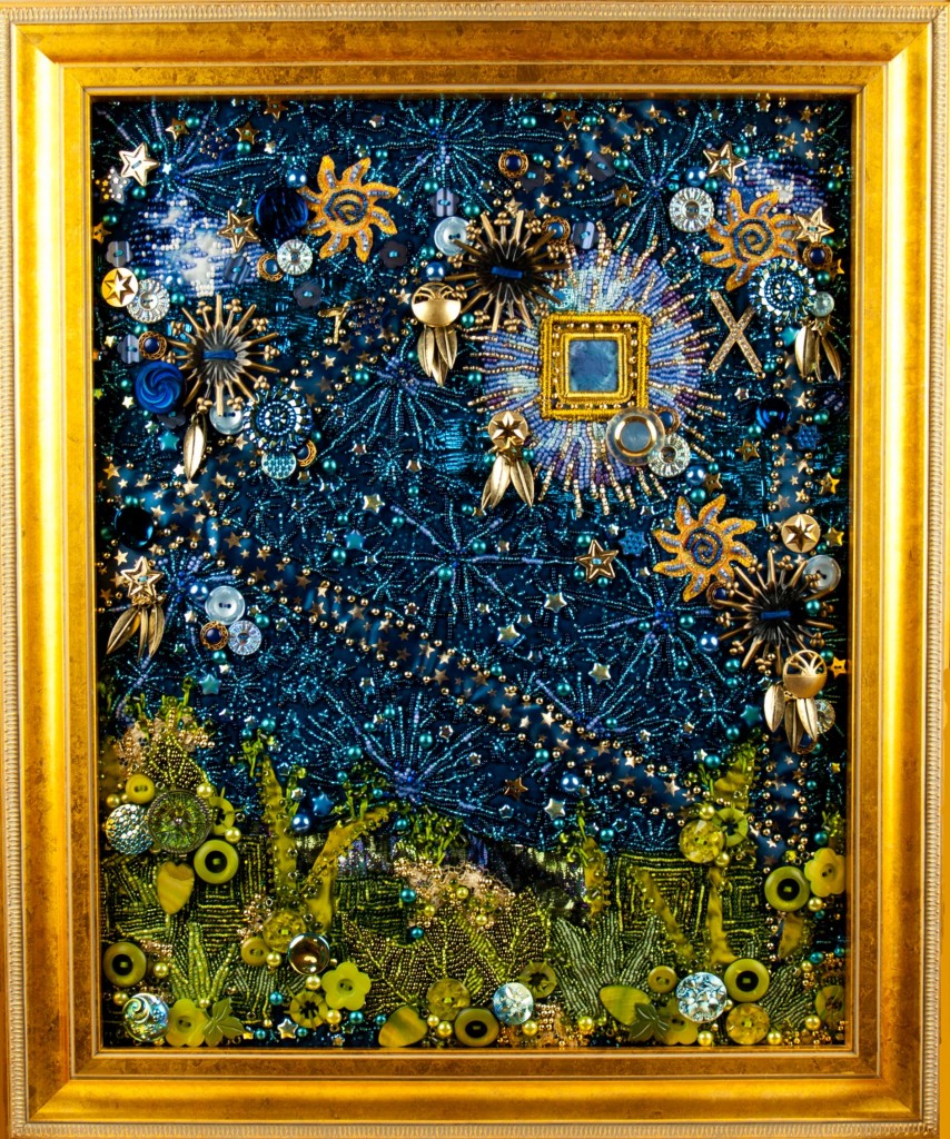 Contemporary beaded art quilt - "Garden for a Sky Warrior"