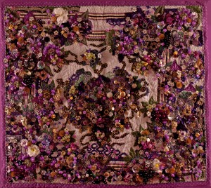 A beaded, contemporary art quilt, "Fruit of the Vine"
