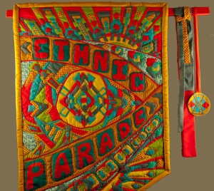 A hand appliqued and quilted banner, "A Processional Banner for an Ethnic Parade"