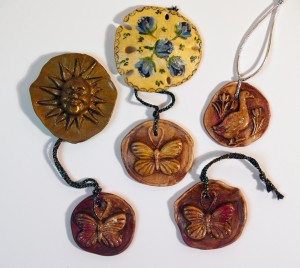 Baked clay and sand dollar ornaments