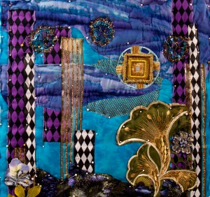 Detail of an art quilt created by tapping into a person's energy field, "Dalton's Garden"
