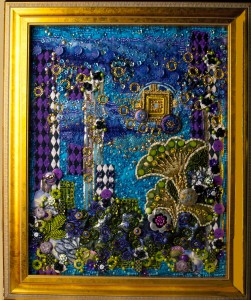 A contemporary, beaded art quilt that employs the person's energy field for the image