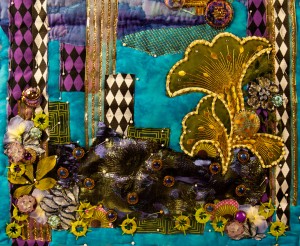 Detail of the bottom of "Dalton's Garden" as the larger buttons and beads are being added