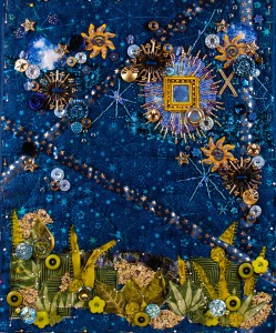Work in progress of a Meditation Art quilt, "A Garden for a Sky Warrior"