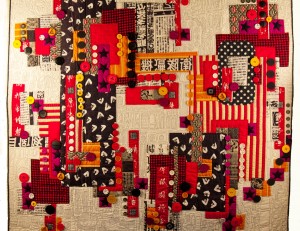 "Graffiti" - a hand appliqued and quilted contemporary art quilt embellished with buttons