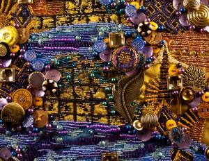 Detail of beaded, visionary art quilt - "Medicine Area"