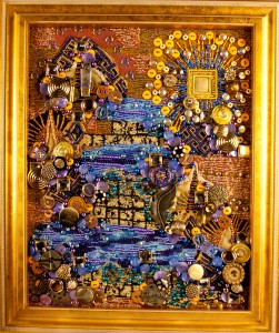 "Medicine Area" - a contemporary, beaded visionary art quilt - full view