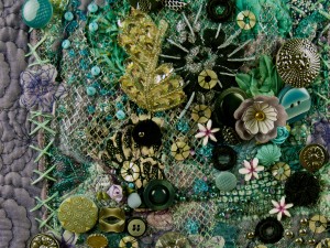 Detail of "In the Silvery Depths" - an unfinished beaded art quilt