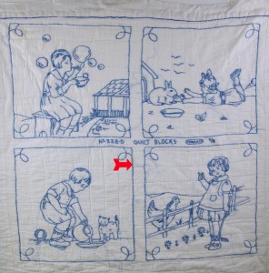 Detal of Children Playing panel on antique quilt