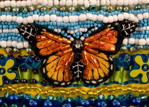 Detail of an iron-on applique of a Monarch butterfly