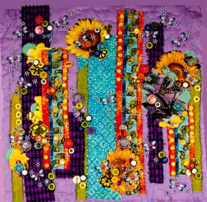 Sunflowers and Dragonflies - beaded art quilt