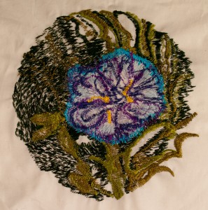 Completed thread painting of a Japanese Iris